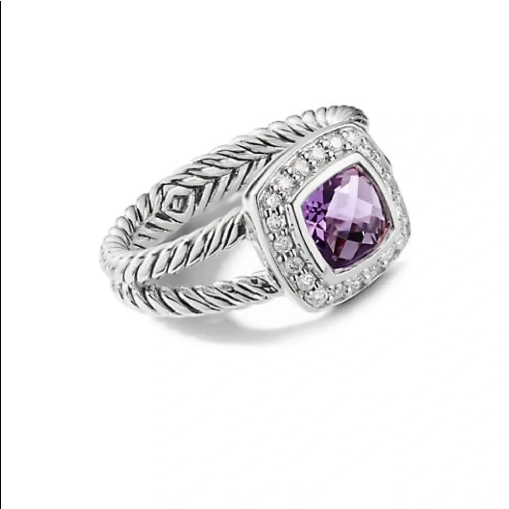 DAVID YURMAN Albion petite ring with amethyst stone and diamonds in size 6